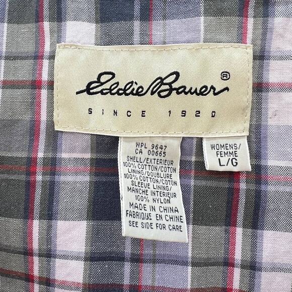 Eddie Bauer Jacket Women's Large Red Plaid Lining Hooded Vintage Preppy Normcore - Picture 8 of 14